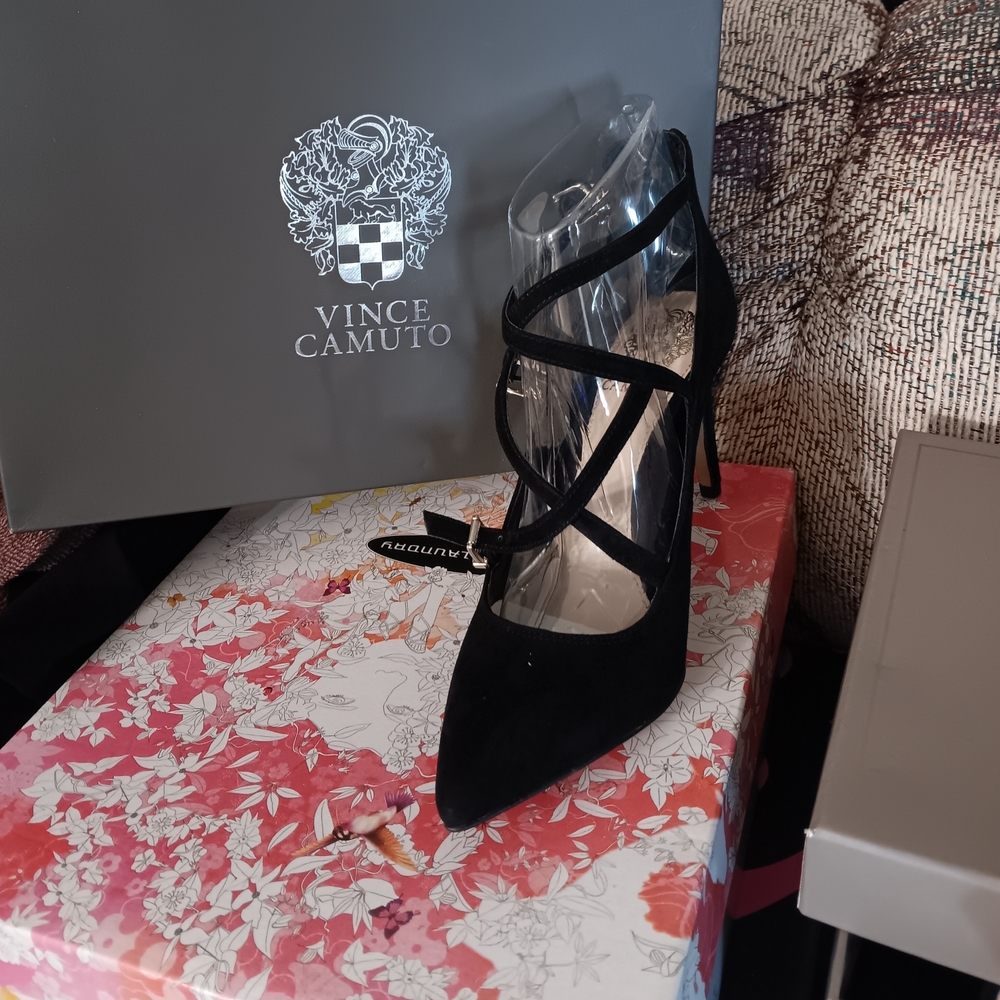 Vince Camuto Black Stiletto Heels with Strappy Design